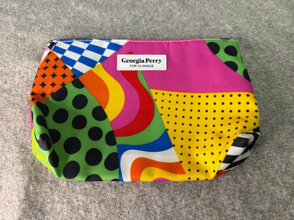 Georgia Perry For Clinique Makeup Bag Colorful Abstract Patchwork Pouch